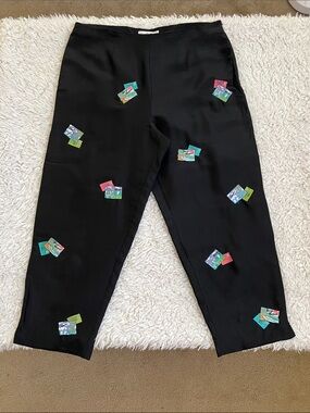 S.L.B Silk Capri Black Pants Tropical Postage Size 12